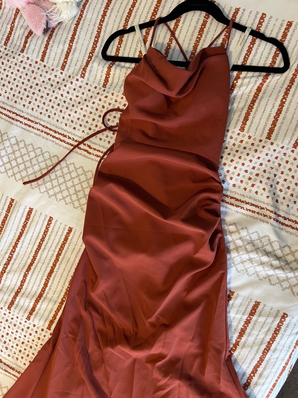 Cowl-Neck Maxi Slip Dress in Dark/ Burnt orange - Picture 3 of 5